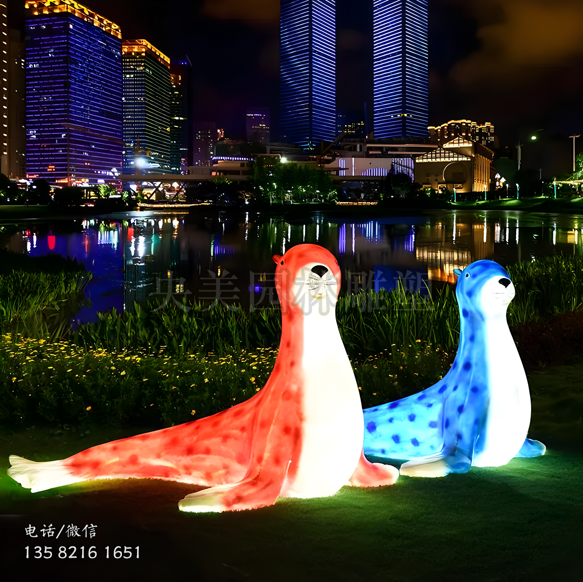 玻璃鋼發(fā)光海豹雕塑