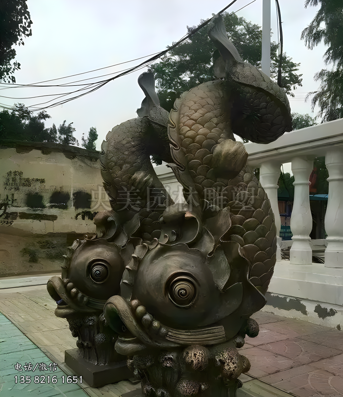 鍛銅噴水魚造型雕塑