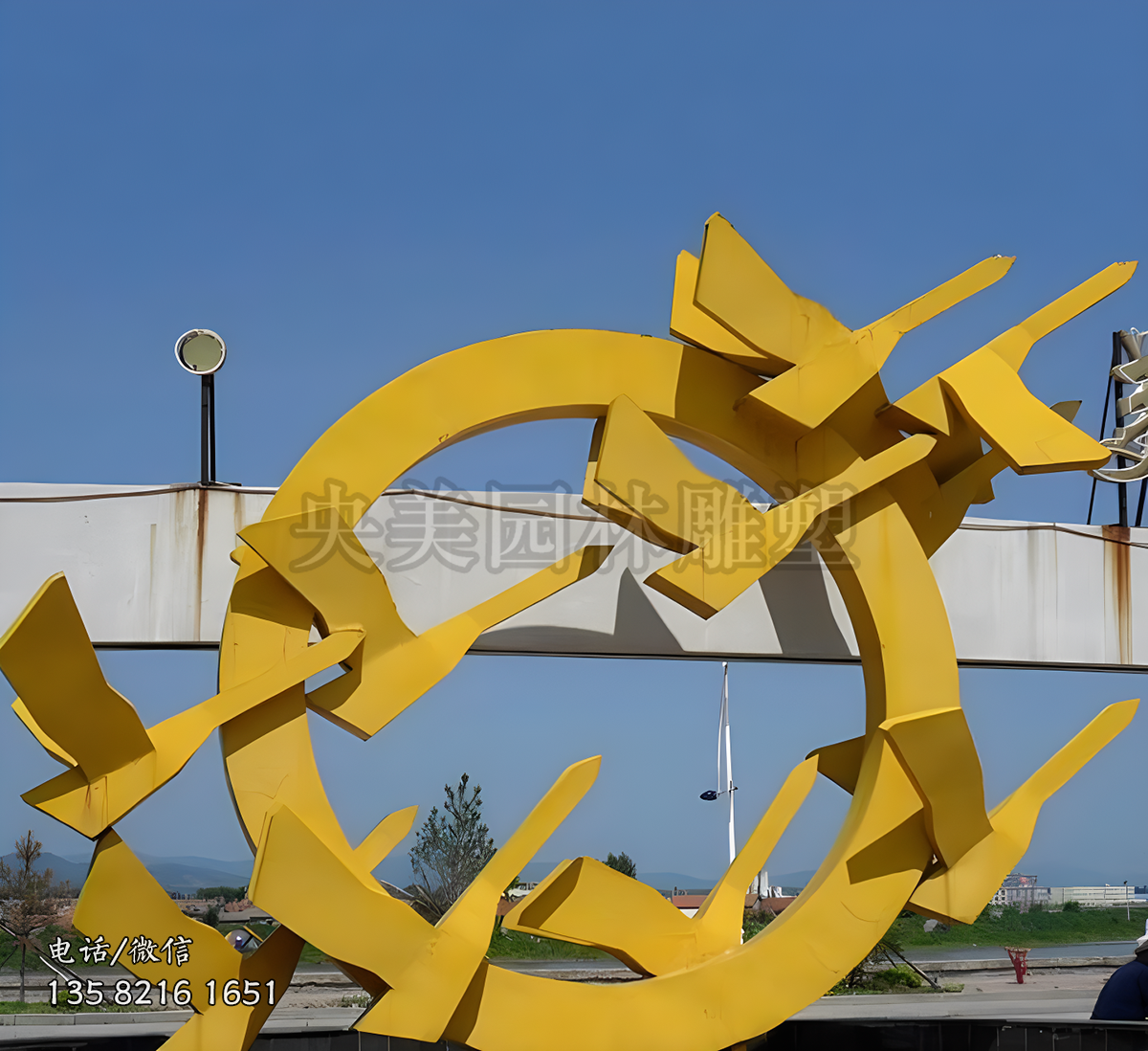 幾何抽象型不銹鋼大雁景觀雕塑