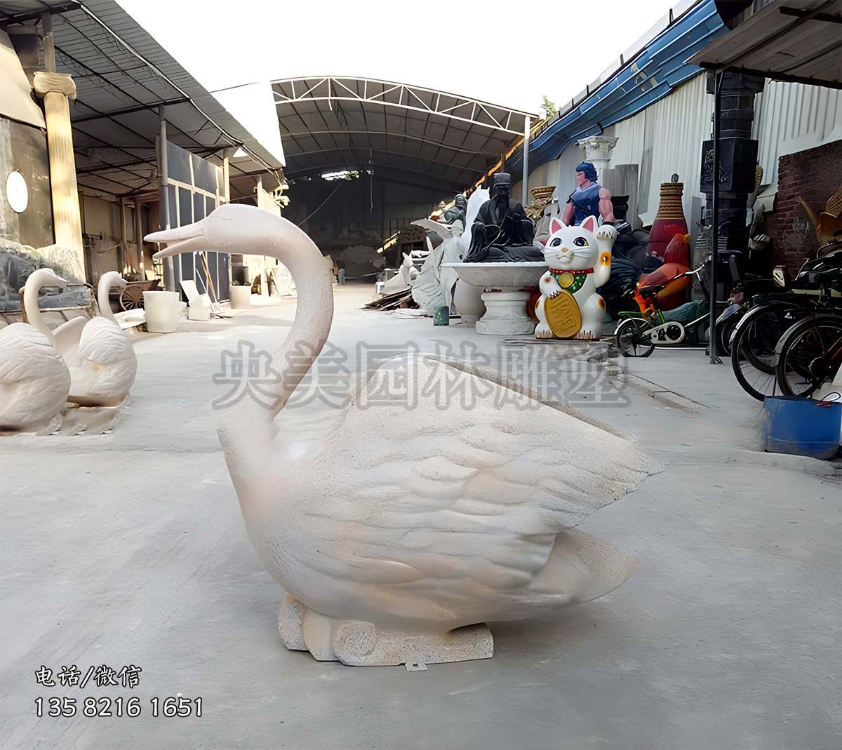 晚霞紅大理石噴水鵝雕塑