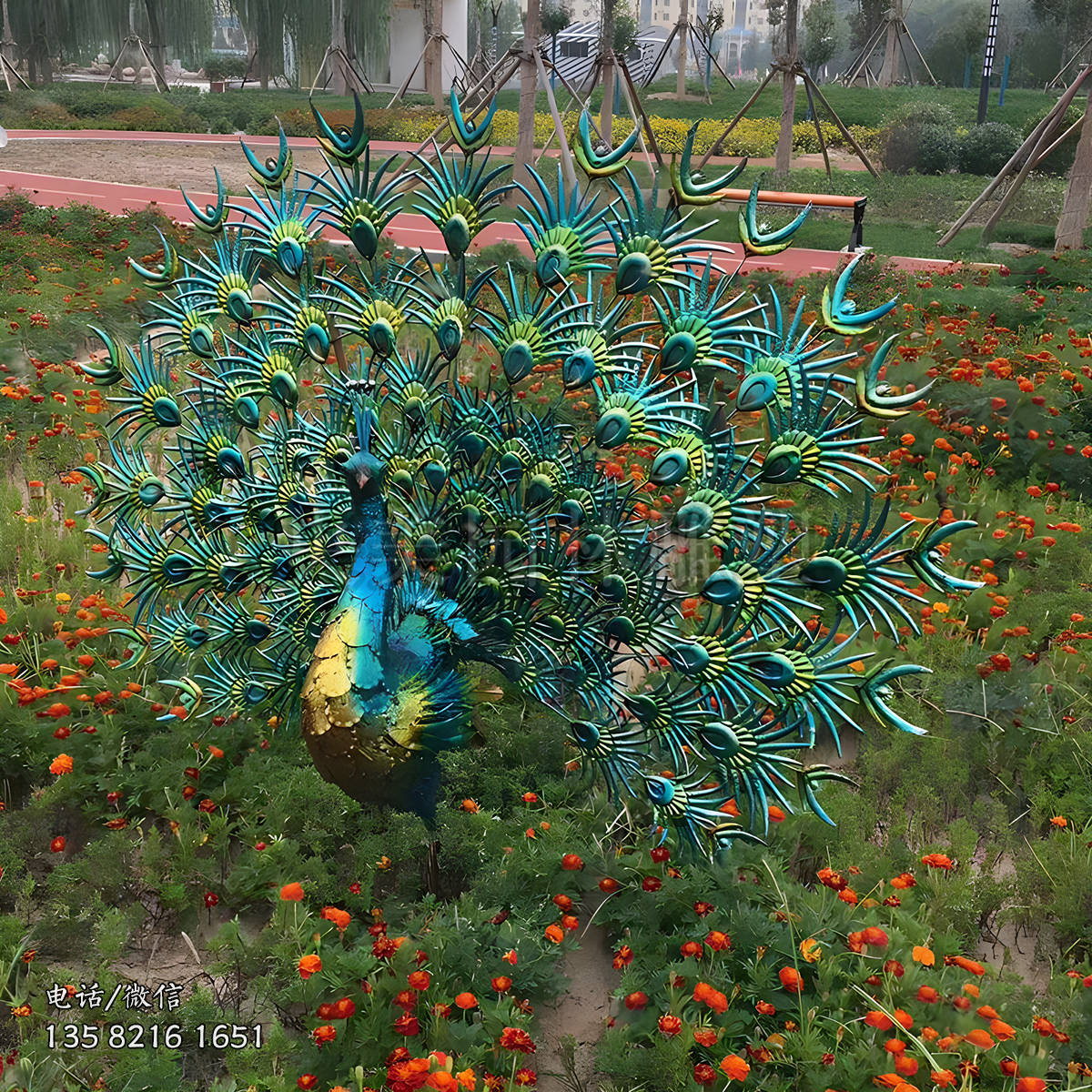 不銹鋼彩繪仿真孔雀雕塑