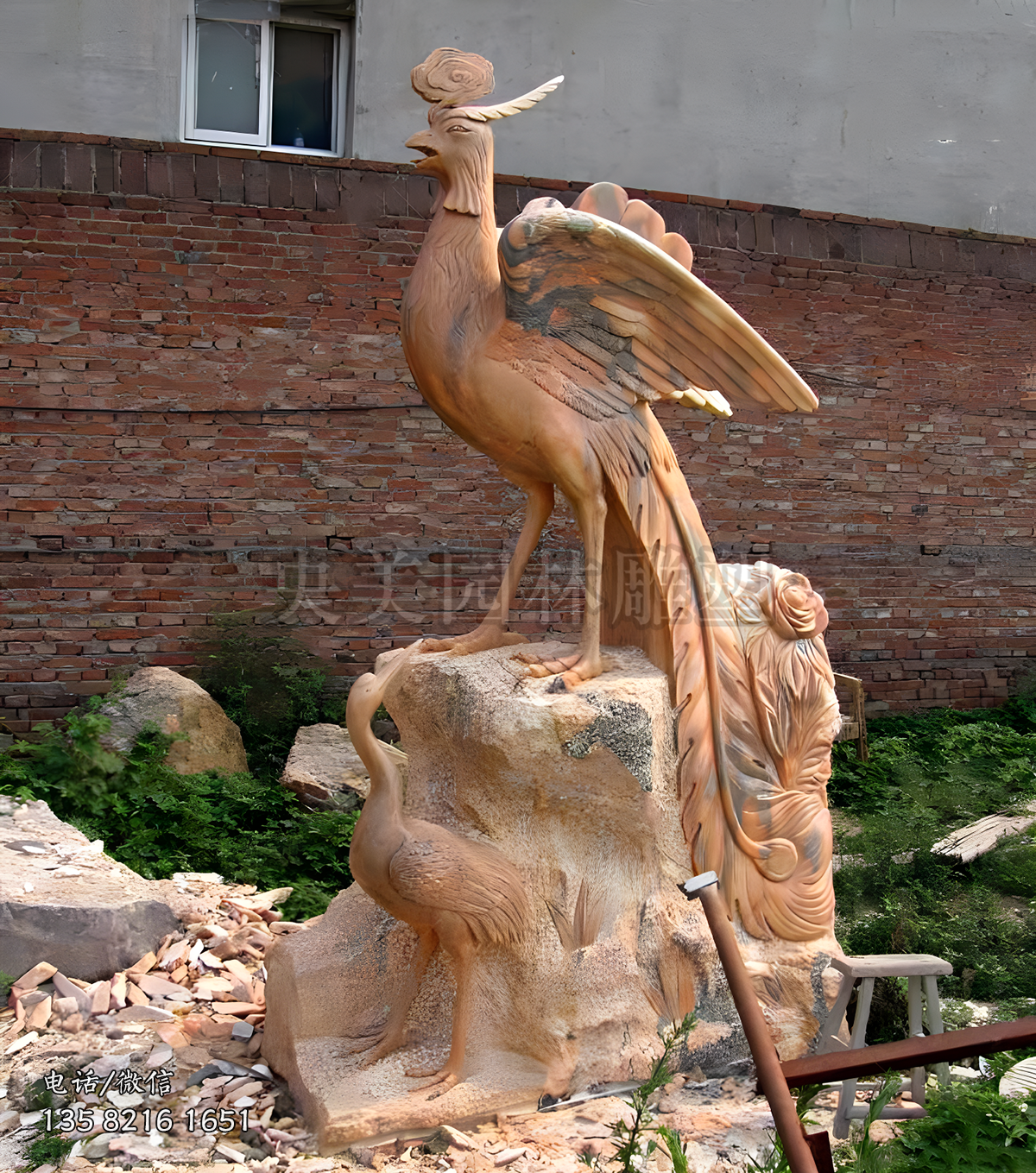 晚霞紅大理石鳳凰雕塑