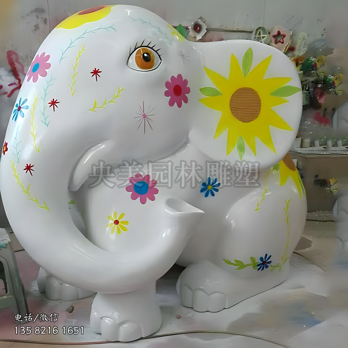 玻璃鋼彩繪創(chuàng)意大象雕塑