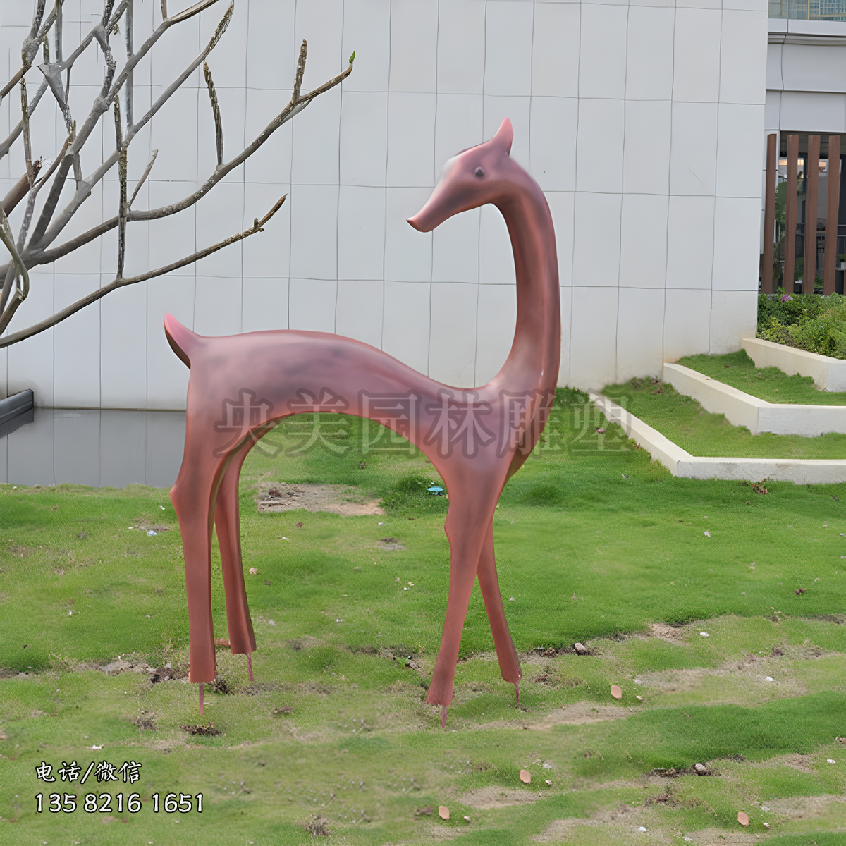 仿銅色玻璃鋼藝術梅花鹿抽象雕塑