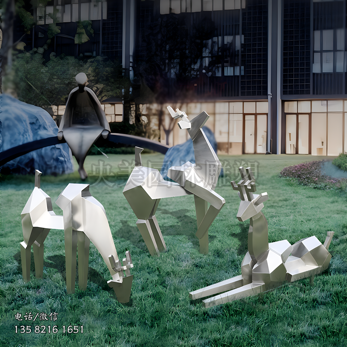 大塊面不銹鋼鹿雕塑