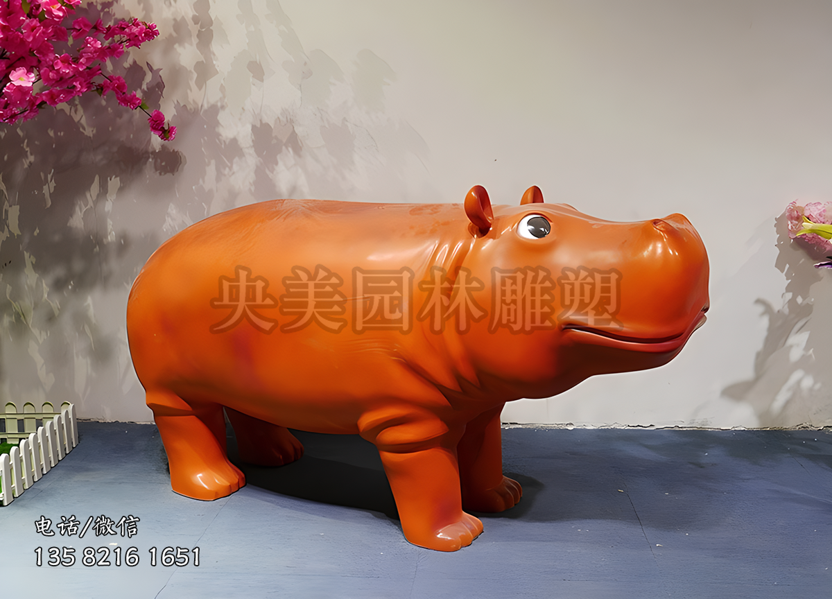 玻璃鋼噴漆仿真河馬雕塑