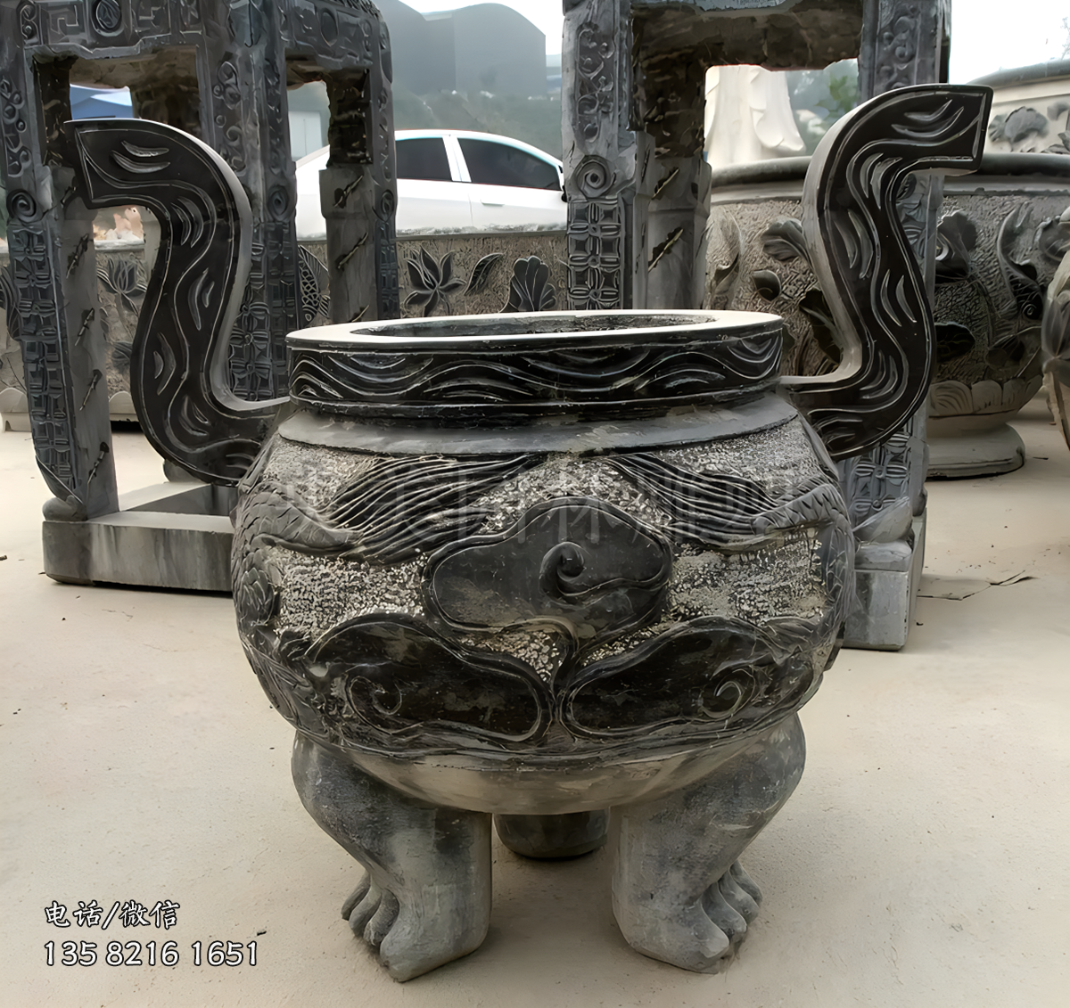 青石雕刻香爐鼎