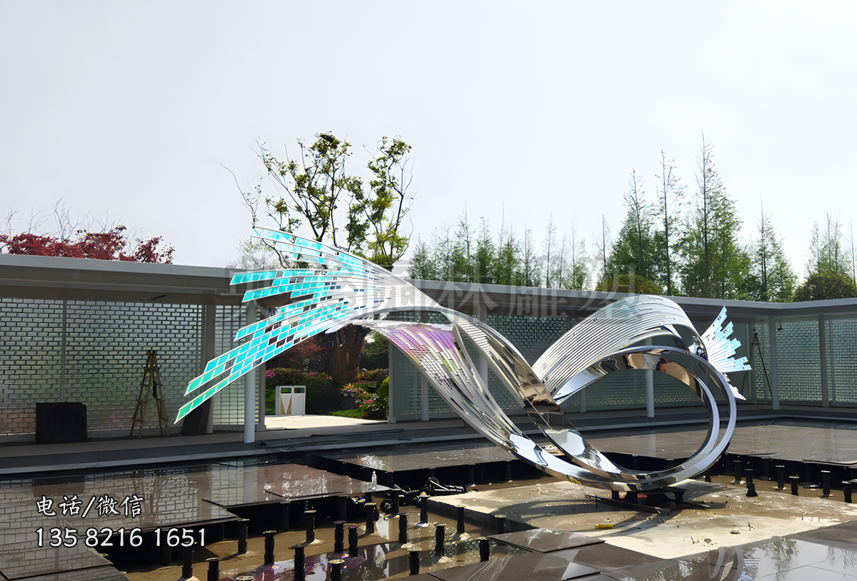 不銹鋼浪花造型鏡面不銹鋼飄帶雕塑