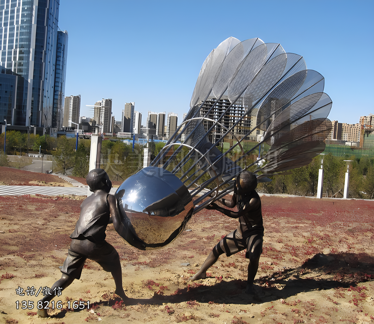創(chuàng)意不銹鋼羽毛球主題雕塑